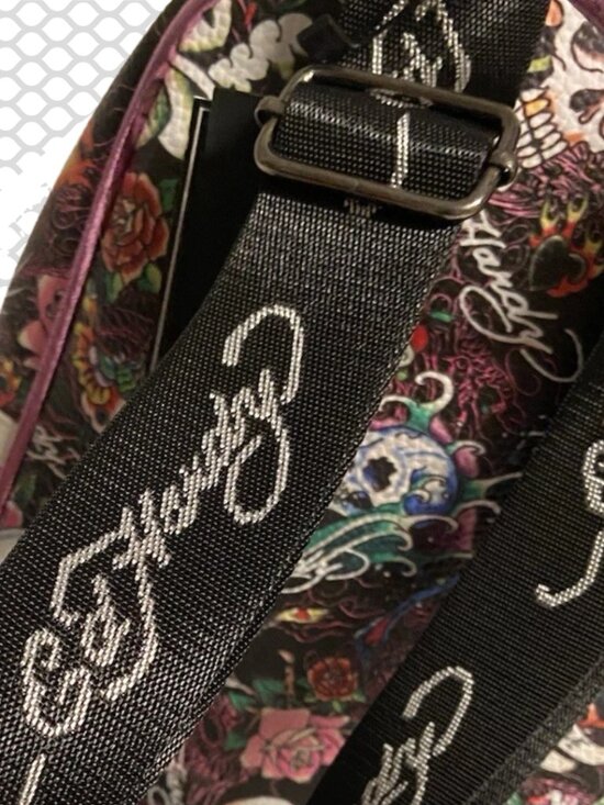 Ed Hardy Skull and Roses Tattoo Print Mini Dome Backpack Metallic Pink NWT main image 6